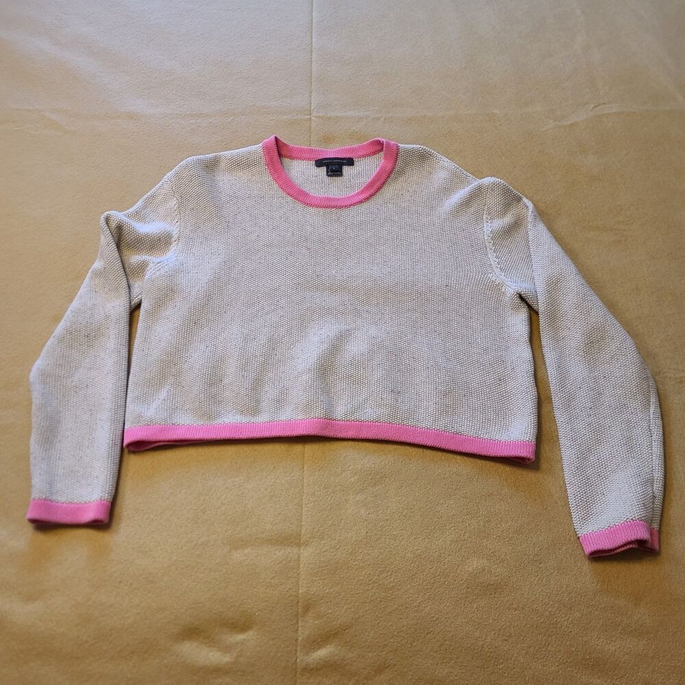 French Connection Womens Mozart Cotton Sweater Jumper Large Textured Pink